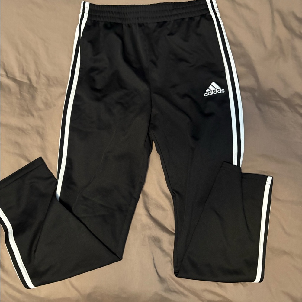 Adidas Kids Black Joggers with White Stripes
